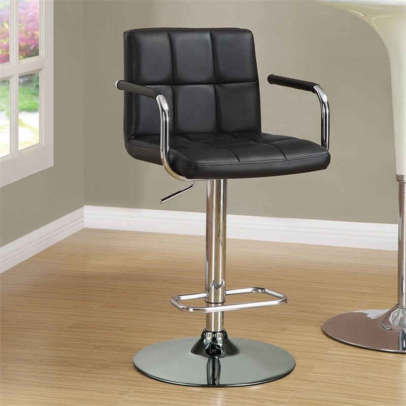 Coaster Faux Leather Adjustable Bar Stool in Black and Chrome