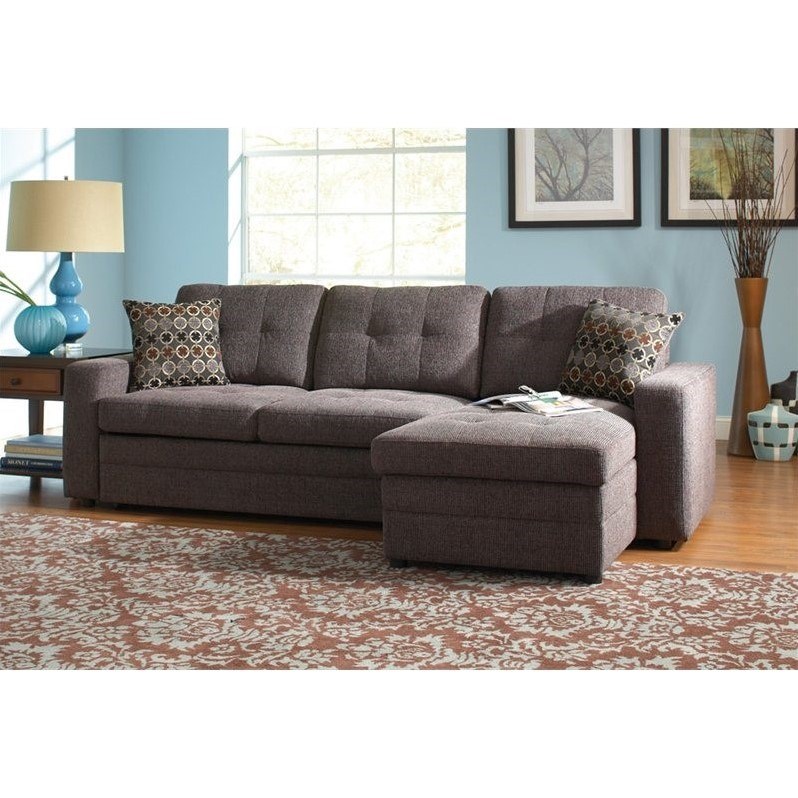 Coaster Chenille Sleeper Sofa with Storage in Charcoal and Black