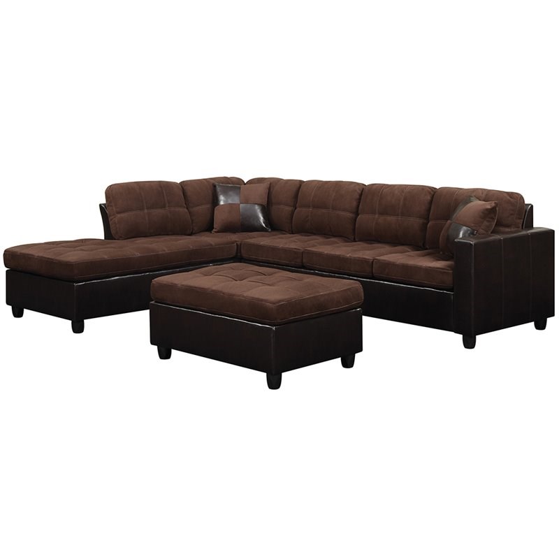 Coaster Mallory Reversible Tufted Fabric Sectional in Chocolate
