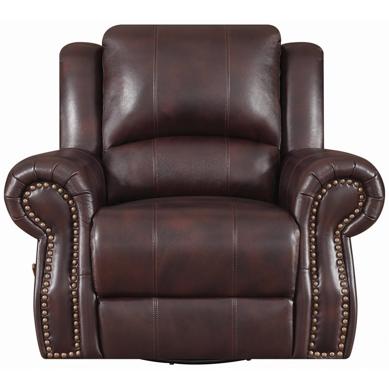 Coaster Rawlinson Faux Leather Glider Recliner in Tobacco Homesquare