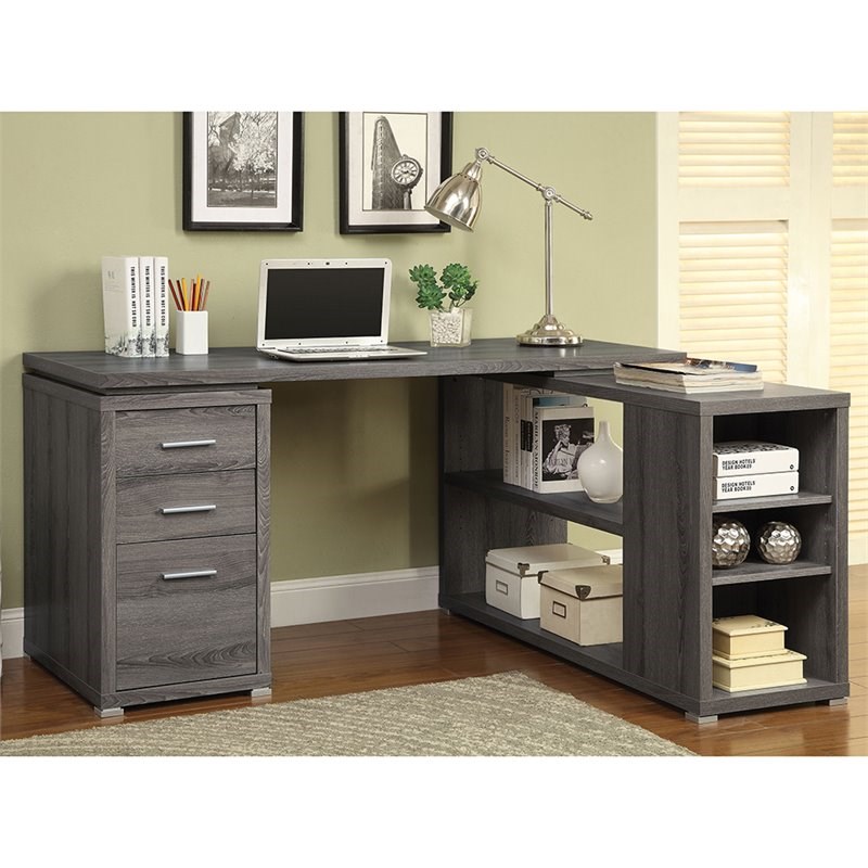 Coaster Yvette L Shape Writing Desk in Weathered Gray and Silver