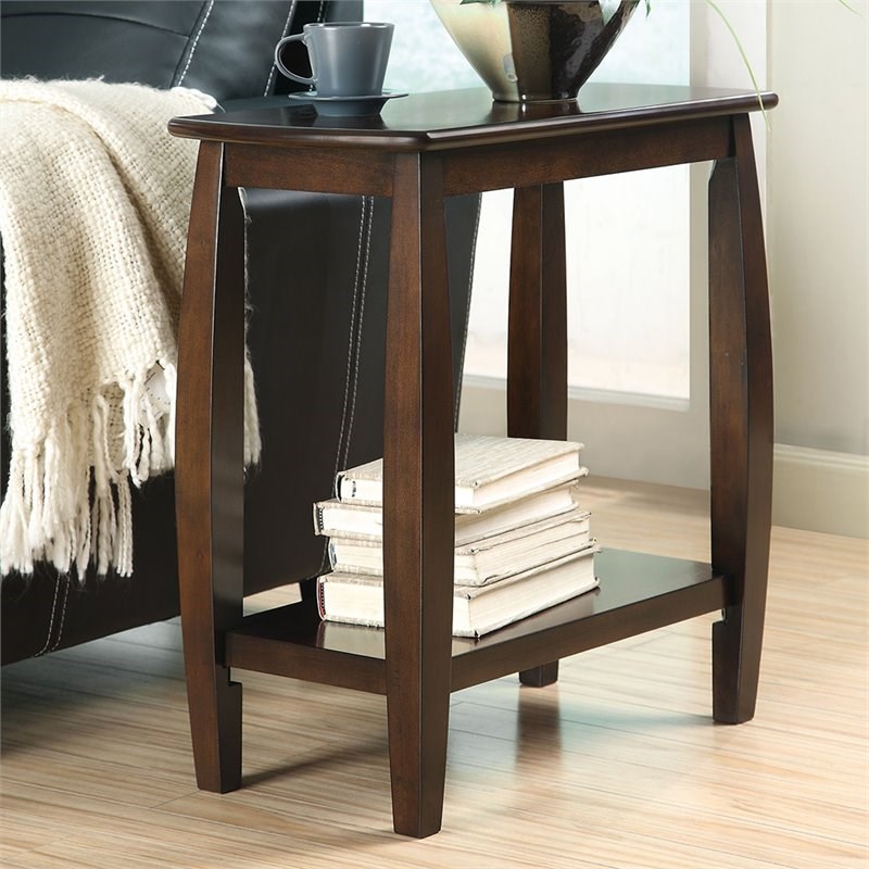 coaster transitional end table with lower shelf in cappuccino 900994