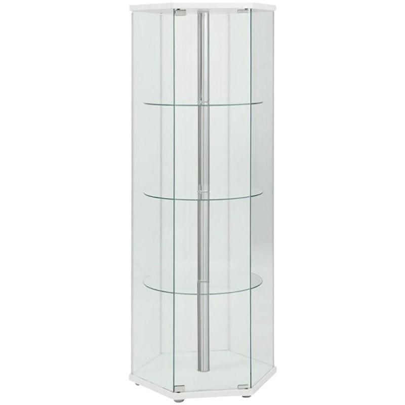Coaster Glass Hexagonal Curio Cabinet in White and Chrome