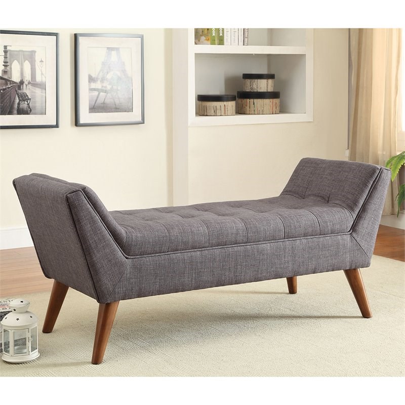 Coaster Tufted Bench with Flared Arms in Gray and Brown
