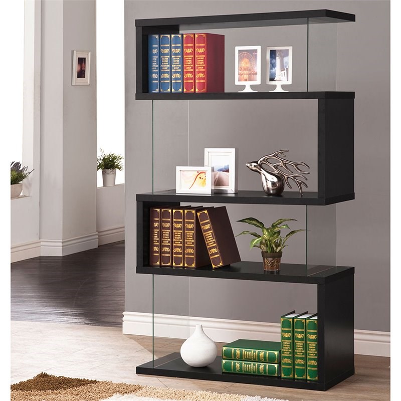 Coaster 4 Shelf Asymmetrical Snaking Bookcase in Black