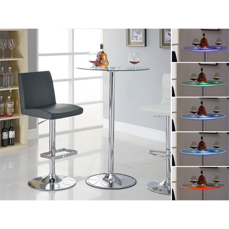 Coaster 28 Contemporary Round Glass Top Led Pub Table In Chrome Homesquare 8046