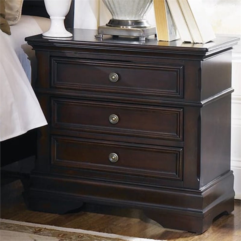 Coaster Cambridge 3 Drawer Nightstand in Cappuccino and Antique Brass