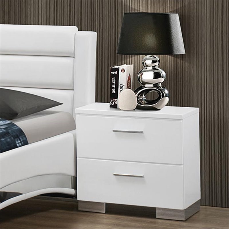 Coaster Felicity 2 Drawer Nightstand in Glossy White and Chrome