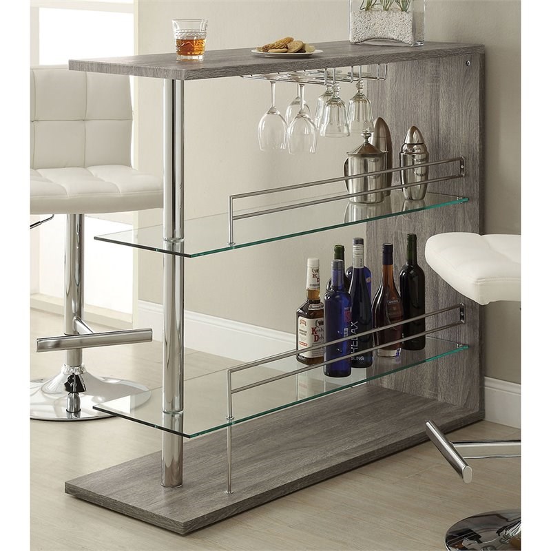 Coaster 2 Shelf Pub Table with Wine Storage in Weathered Gray