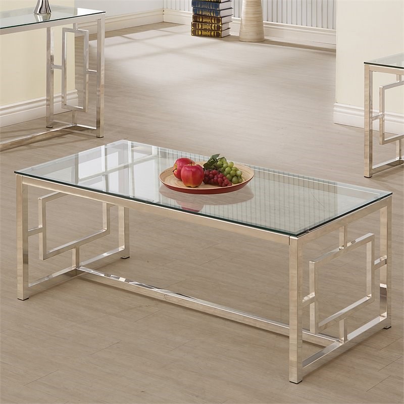 Coaster Cairns Geometric Glass Top Coffee Table in Nickel