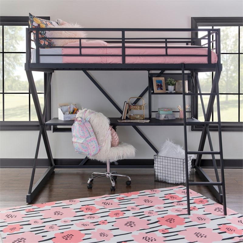Powell ZBedroom Full Size Metal Study Loft Bunk Bed in Black Homesquare