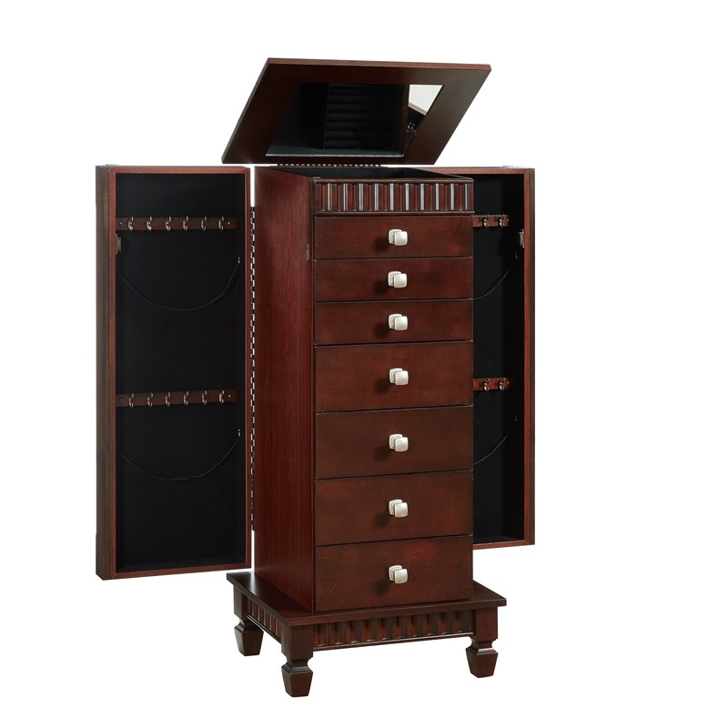 powell contemporary wood jewelry armoire in merlot brown - 383-316