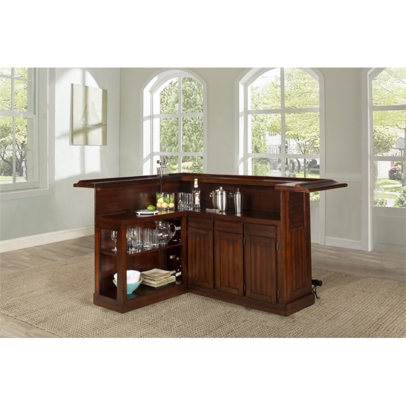 hillsdale classic l shaped home bar in brown cherry - 64028xbche