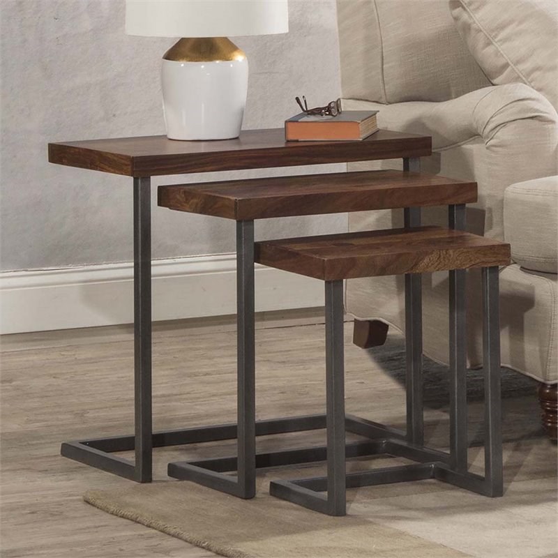 Hillsdale Emerson 3 Piece Nesting End Table Set in Natural and Gray