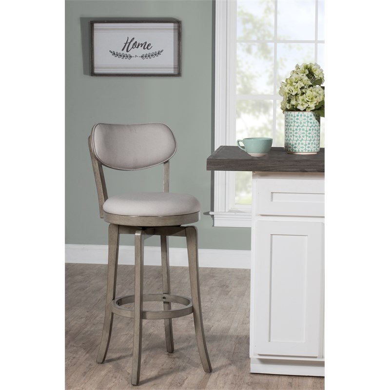 Hillsdale Sloan Fabric Upholstered Swivel Bar Stool in Aged Gray