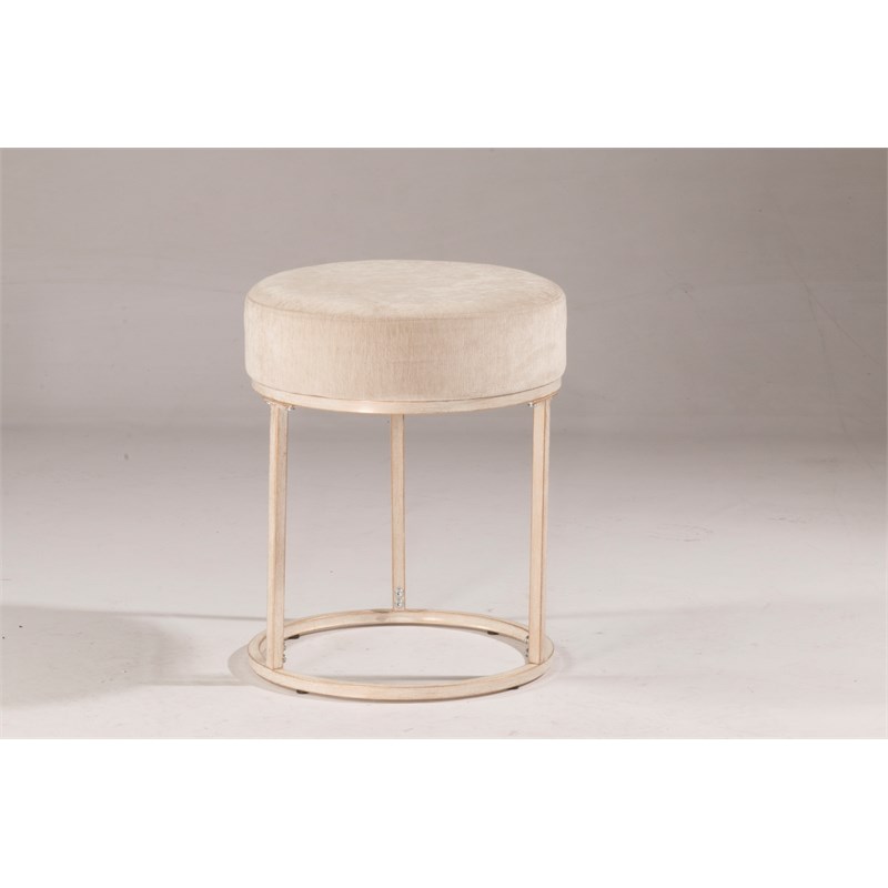 Hillsdale Swanson fabric Upholstered Vanity Stool in Distressed White