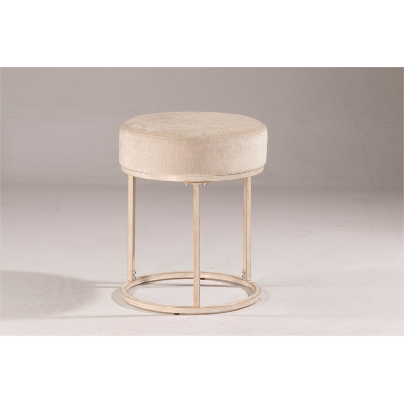 Hillsdale Swanson fabric Upholstered Vanity Stool in Distressed White