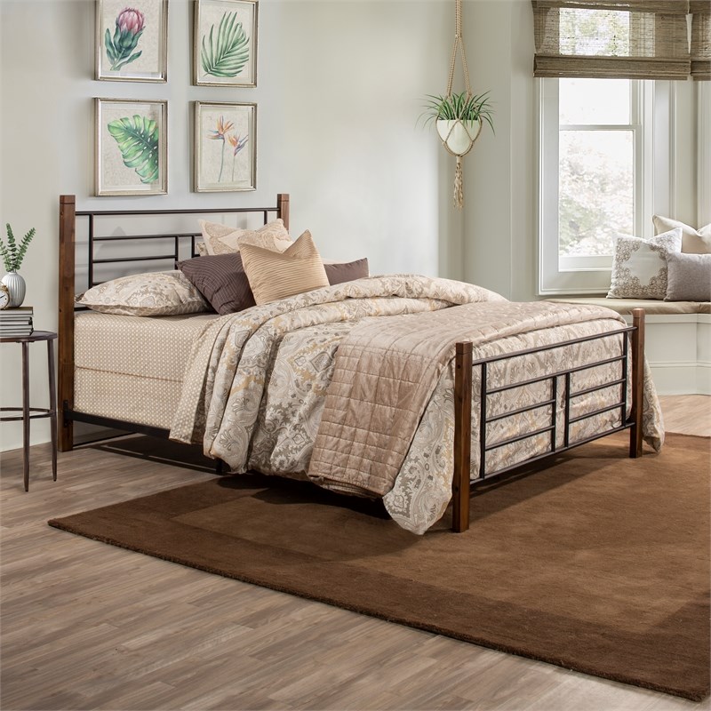 Hillsdale Furniture Raymond Metal Full Bed with Wood Posts and Frame Homesquare