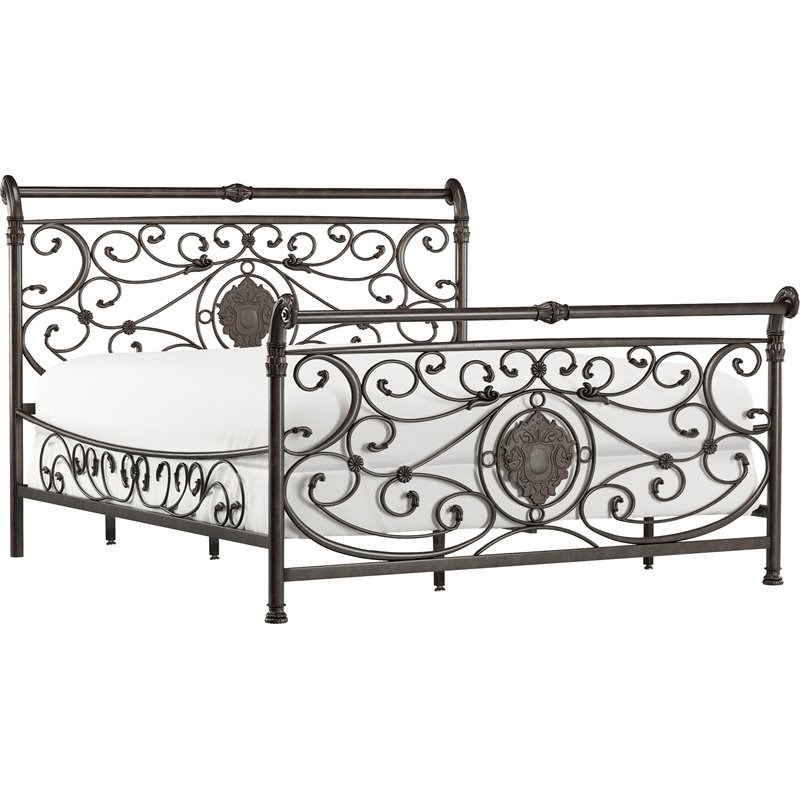 Hilale Mercer King Scrolled Metal, Wrought Iron Sleigh Bed King
