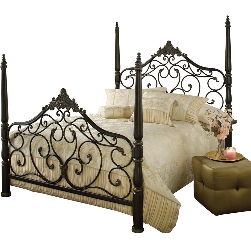 hillsdale parkwood classic king metal poster bed in black and gold