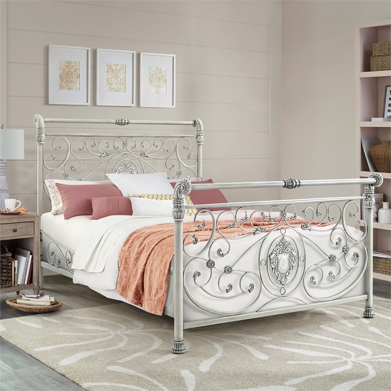 Hillsdale Furniture Mercer Metal Queen Sleigh Bed Brushed White