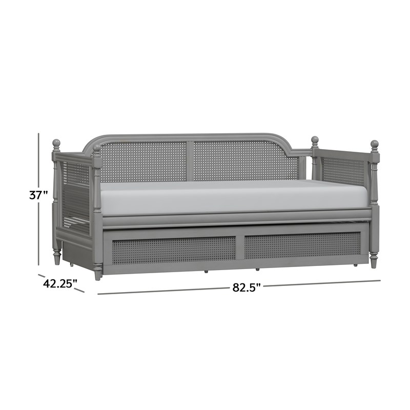 Hillsdale Furniture Melanie Wood and Cane Twin Daybed with Trundle French Gray