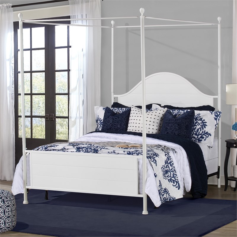 Hillsdale Furniture Cumberland King Metal Canopy Bed with Frame Brushed White