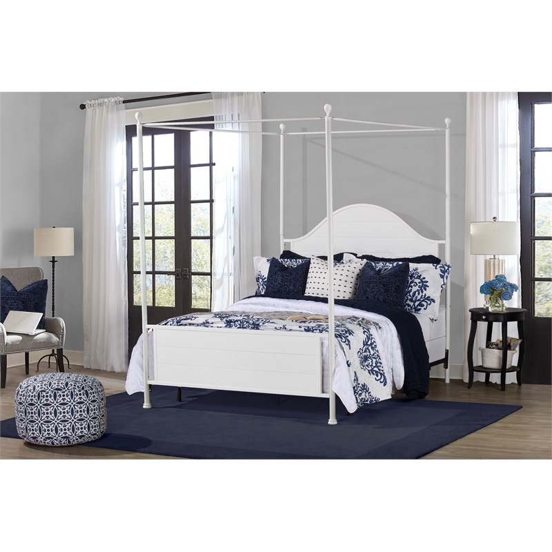 Hillsdale Furniture Cumberland King Metal Canopy Bed with Frame Brushed White