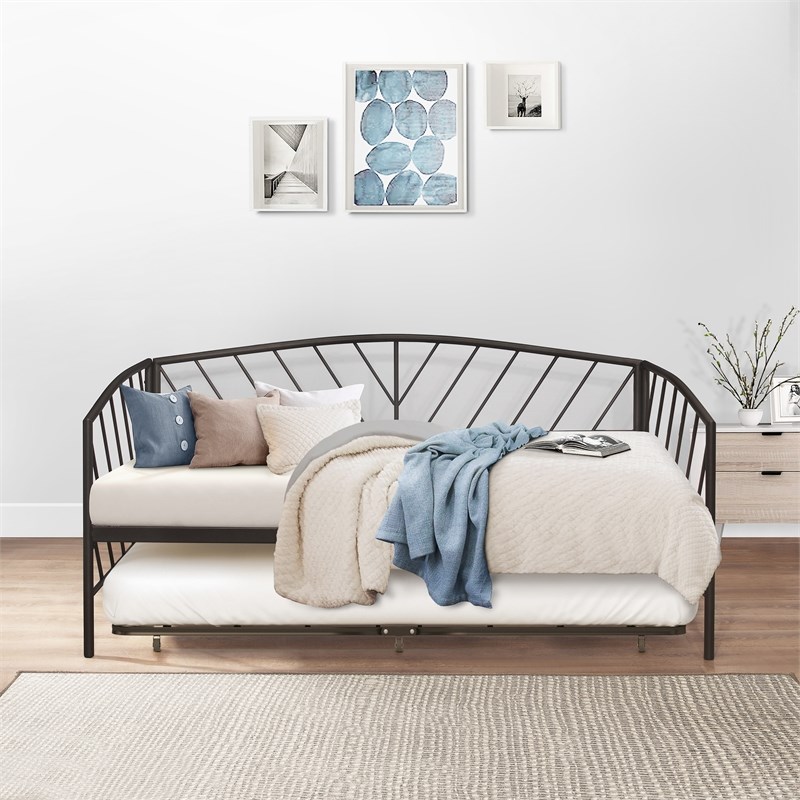 Hillsdale Furniture Essex Twin Metal Daybed With Rollout Trundle Gray 