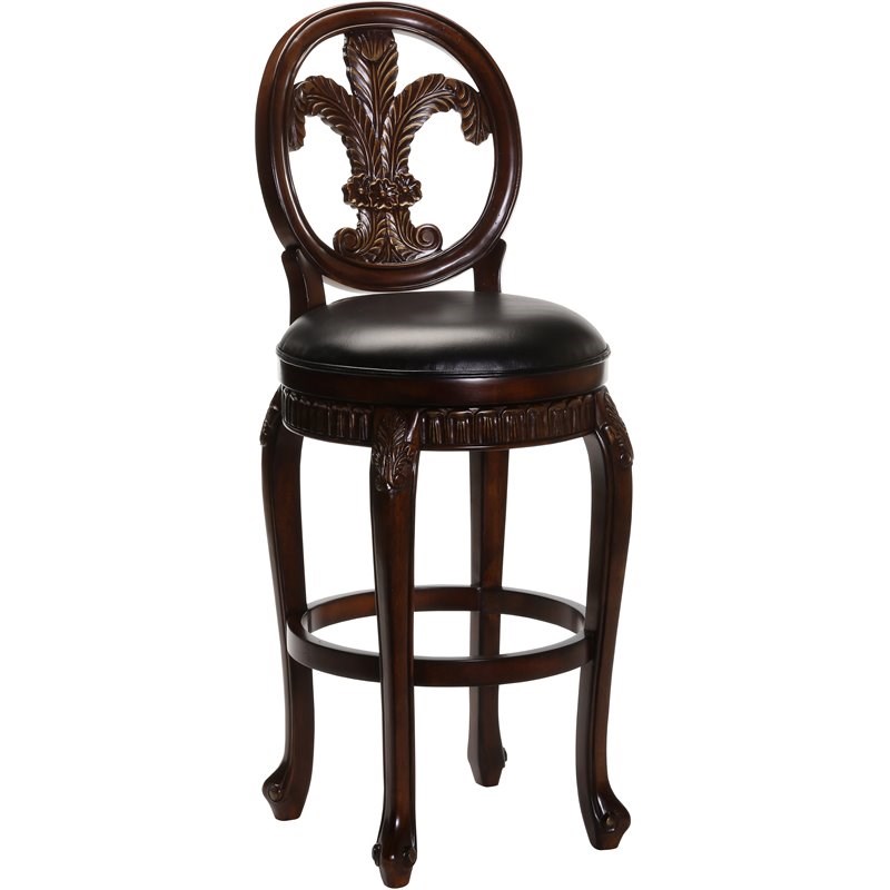 Hillsdale Fleur de Lis 48.5" Wood Bar Stool in Distressed Cherry/Black