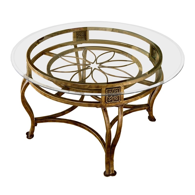 Hillsdale Scottsdale Round Glass Top Coffee Table in Brown Rust Finish