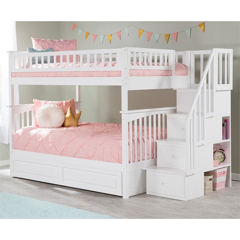 Atlantic Furniture Columbia Full Over Full Staircase Trundle Bunk Bed