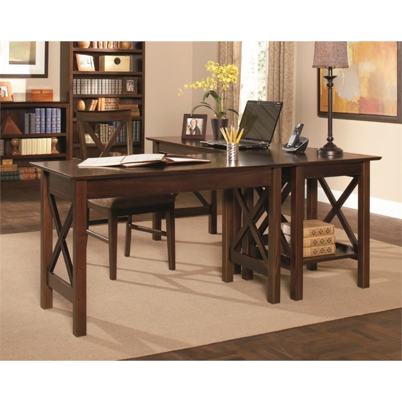Atlantic Furniture Lexington 3 Piece Office Set in Antique Walnut