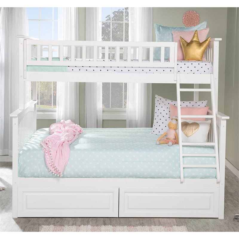 Atlantic Furniture Columbia Twin Over Full Storage Bunk Bed in White