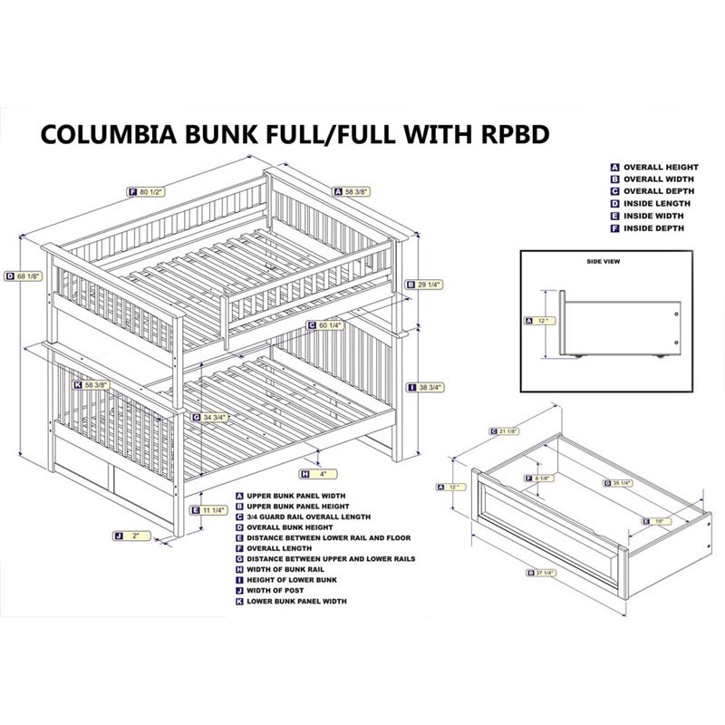 Atlantic Furniture Columbia Full Over Full Storage Bunk Bed in Walnut