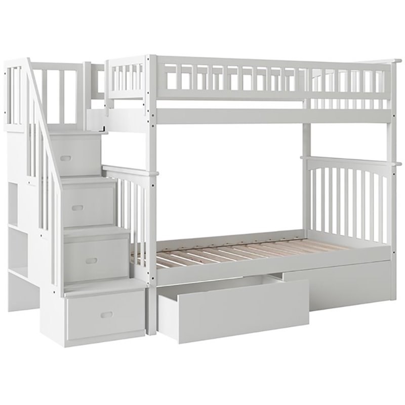 Atlantic Furniture Columbia Twin Over Twin Staircase Storage Bunk Bed
