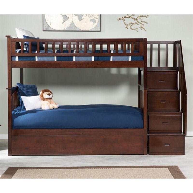Atlantic Furniture Columbia Twin Over Twin Staircase Trundle Bunk Bed