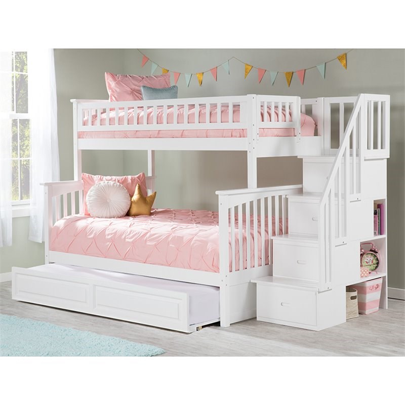 Atlantic Furniture Columbia Twin Over Full Staircase Trundle Bunk Bed