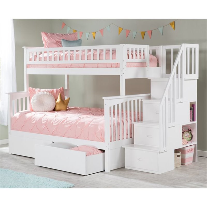 Atlantic Furniture Columbia Twin Over Full Staircase Storage Bunk Bed