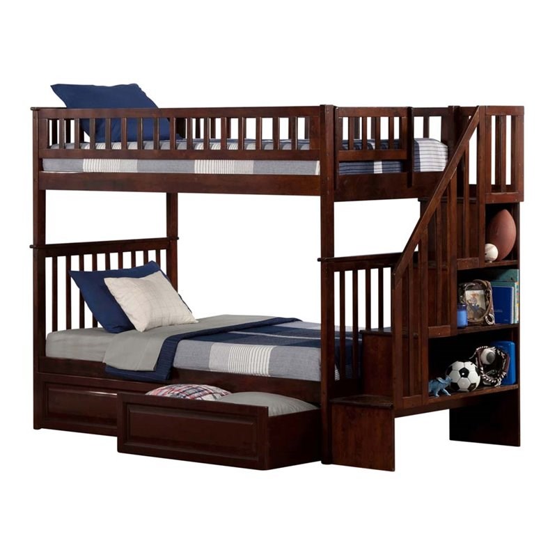 Atlantic Furniture Woodland Twin Over Twin Staircase Storage Bunk Bed