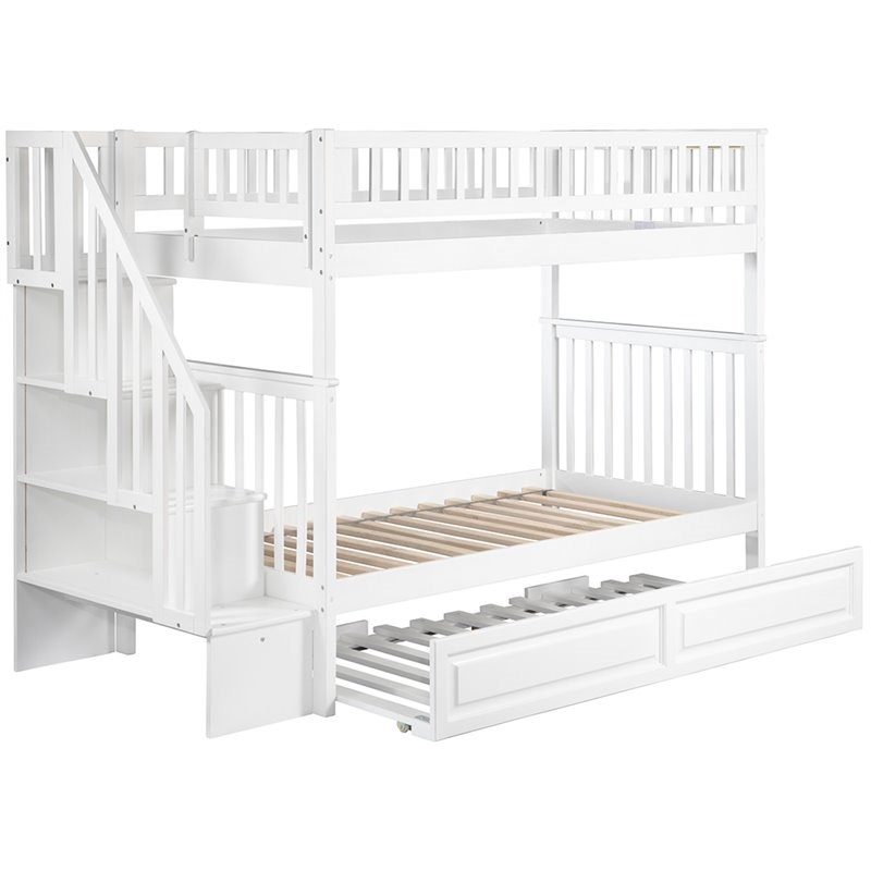 Atlantic Furniture Woodland Twin Over Twin Staircase Trundle Bunk Bed