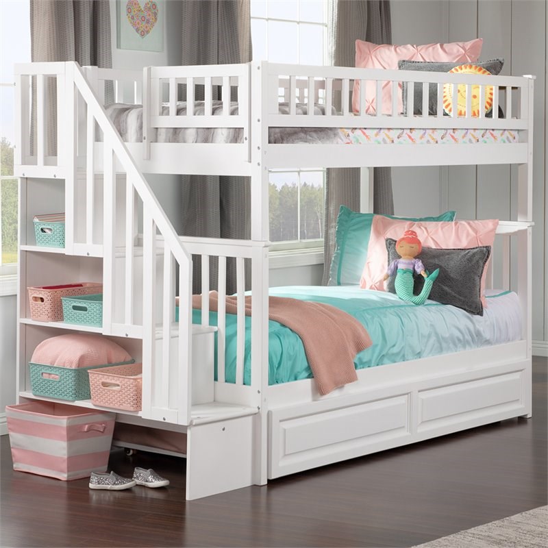 Atlantic Furniture Woodland Twin Over Twin Staircase Trundle Bunk Bed