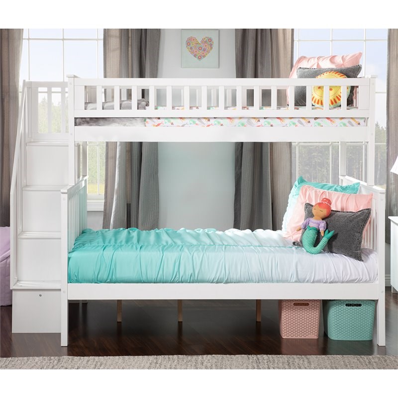 Atlantic Furniture Woodland Twin Over Full Staircase Bunk Bed in White