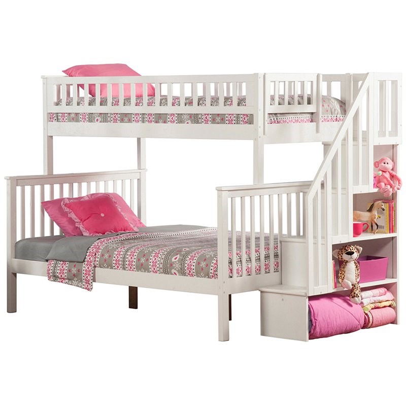 Atlantic Furniture Woodland Twin Over Full Staircase Bunk Bed in White