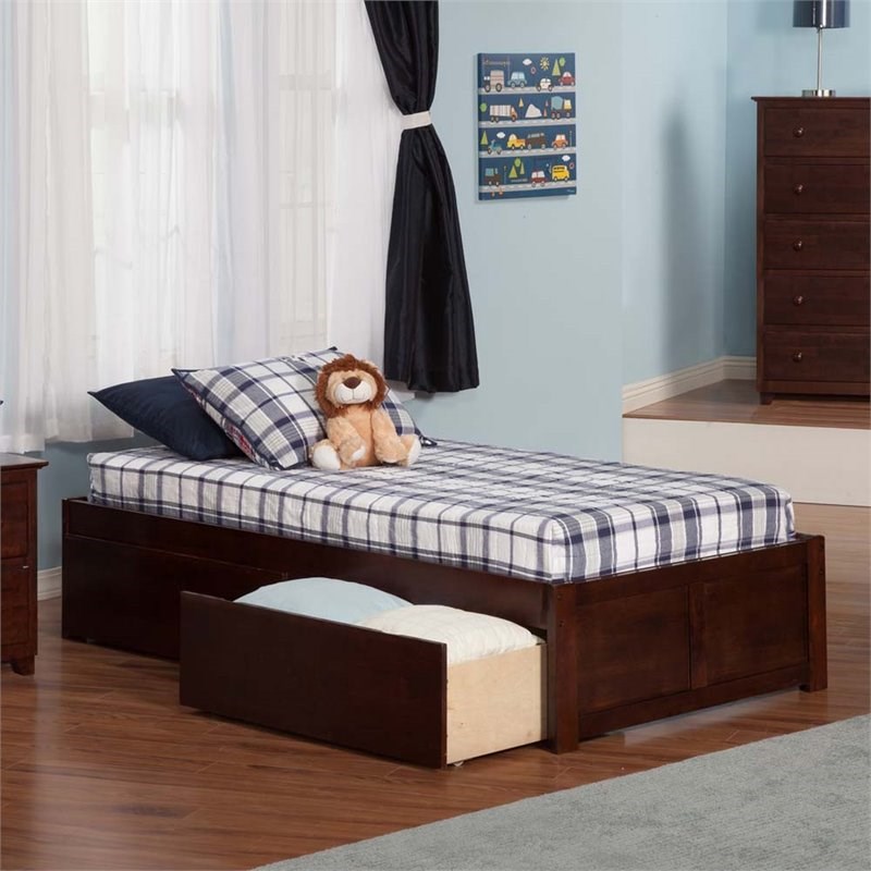 Atlantic Furniture Concord Twin XL Storage Platform Bed in Walnut ...