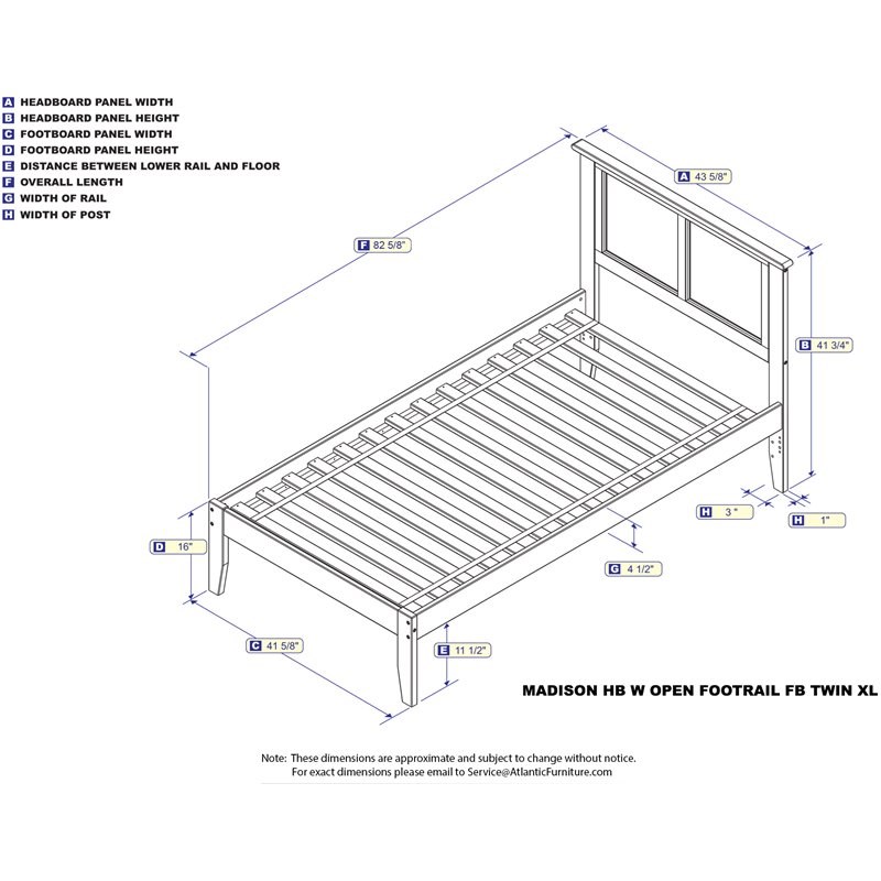 Atlantic Furniture Madison Twin XL Panel Platform Bed in Walnut