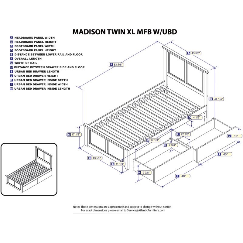 Atlantic Furniture Madison Twin XL Storage Platform Bed in Walnut