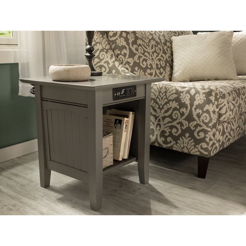 atlantic furniture nantucket end table with charger in grey ah14319