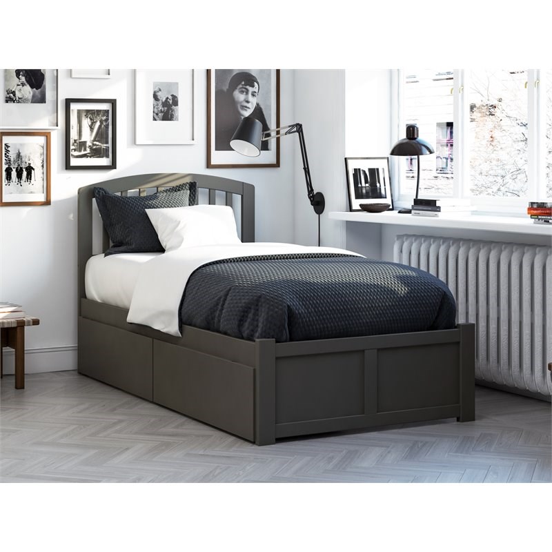 Atlantic Furniture Richmond Twin XL Platform Bed with Storage in Gray