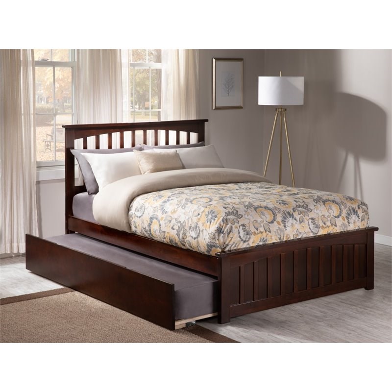 Atlantic Furniture Mission Full Platform Bed with Trundle in Walnut